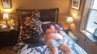 Kennie Jai poses at a burgler to jerk off bear