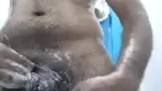 I’m very happy so I’m mastrubation my black big cock with soap 01