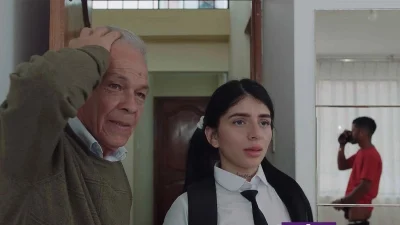 Young schoolgirl and stepfather discover her cousin masturbating with her thong and gets anal pounding